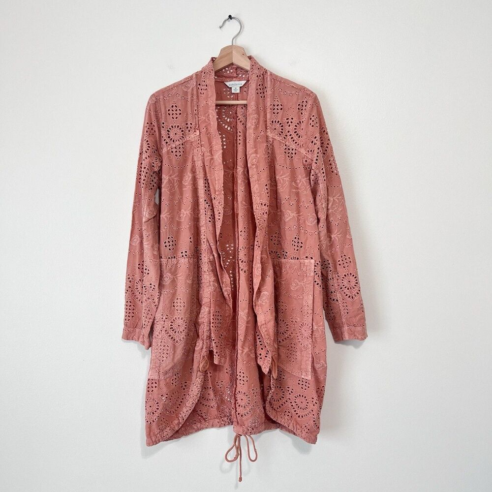 SUNDANCE Moonlight Eyelet Lace Jacket Terracotta Boho Open Front Size M - Picture 2 of 9